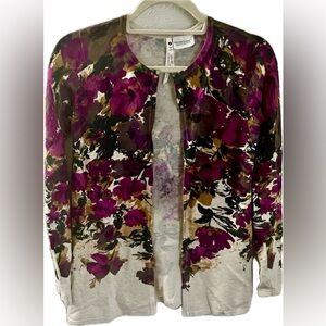 Leo & Nicole Floral Cardigan - Purple, Black, Cream